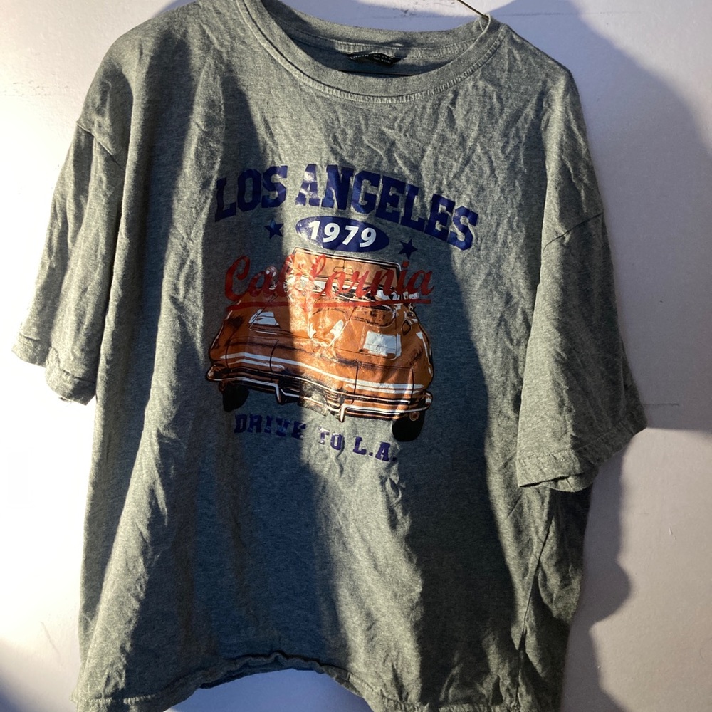 SHEIN Los Angles Car Grey Oversized Graphic Tshirt Top